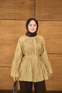 Martha Düğmeli Belden Bağlamalı Gömlek Yağ Yeşil