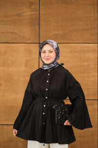 Martha Düğmeli Belden Bağlamalı Gömlek Siyah