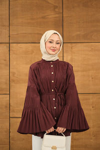 Martha Düğmeli Belden Bağlamalı Gömlek Bordo