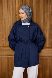 Martha Kol Ve Sırt Büzgülü Ceket  Lacivert