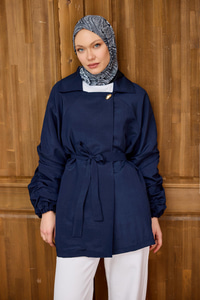 Martha Kol Ve Sırt Büzgülü Ceket  Lacivert