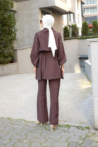 Mely Asimetrik Yakalı Alerli Takım Kahverengi