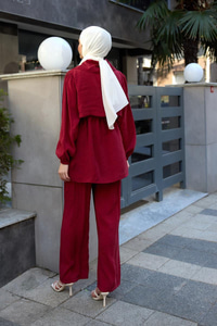 Mely Asimetrik Yakalı Alerli Takım Kırmızı