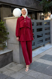 Mely Asimetrik Yakalı Alerli Takım Kırmızı