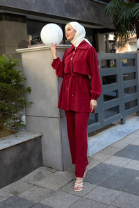 Mely Asimetrik Yakalı Alerli Takım Kırmızı