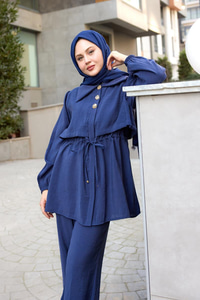 Mely Asimetrik Yakalı Alerli Takım Mavi