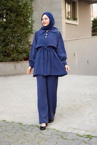 Mely Asimetrik Yakalı Alerli Takım Mavi