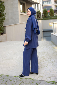 Mely Asimetrik Yakalı Alerli Takım Mavi