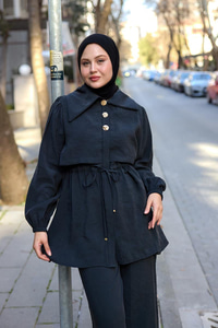Mely Asimetrik Yakalı Alerli Takım Siyah