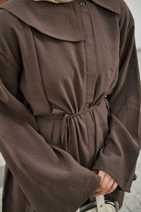 Mendil Yaka Bel Bağlamalı Takım Kahverengi