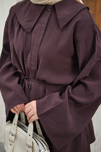 Mendil Yaka Bel Bağlamalı Takım Mürdüm