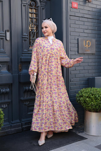 Menekşe Desen Elbise Sarı