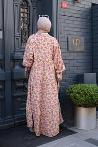 Menekşe Desen Elbise Sarı