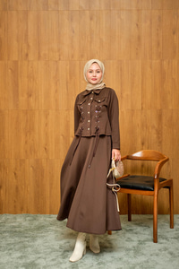 Menra Kuşgözü Detaylı Takım Kahverengi