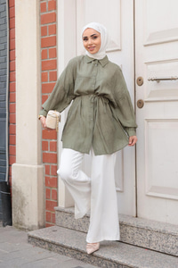 Mermer Desen Gömlek Haki Yeşil