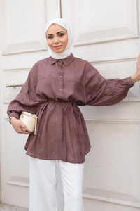 Mermer Desen Gömlek Kahverengi