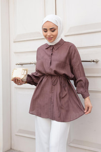 Mermer Desen Gömlek Kahverengi