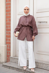 Mermer Desen Gömlek Kahverengi