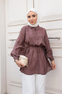 Mermer Desen Gömlek Kahverengi