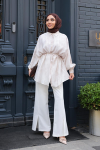 Mermer Desen Gömlek Krem