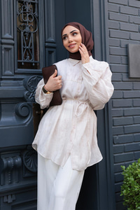 Mermer Desen Gömlek Krem