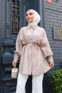 Mermer Desen Gömlek Vizon