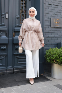 Mermer Desen Gömlek Vizon