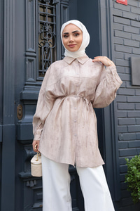 Mermer Desen Gömlek Vizon