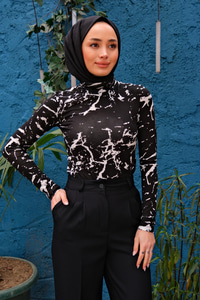 MERMER DESENLI BADY SIYAH