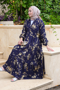 Mermer Model Elbise Altın Sarı