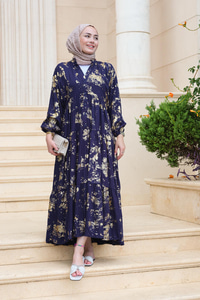 Mermer Model Elbise Altın Sarı