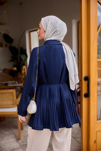 Micro Pileli Kısa Trenç Lacivert