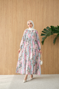 Mini Gül Desen Elbise Mavi