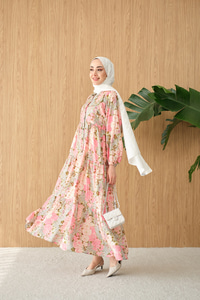 Mini Gül Desen Elbise Pembe