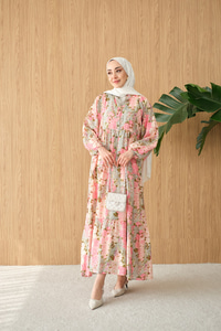 Mini Gül Desen Elbise Pembe