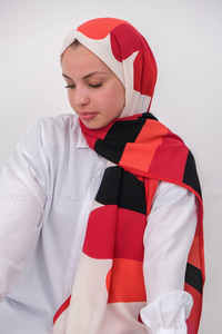 Uygun Fiyatlı MINIMAL DESEN SAL KIRMIZI-BEYAZ | Loccomoda.com 