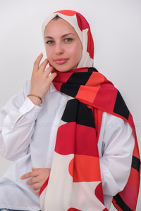 Uygun Fiyatlı MINIMAL DESEN SAL KIRMIZI-BEYAZ | Loccomoda.com 