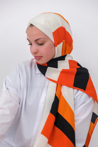 Uygun Fiyatlı MINIMAL DESEN SAL TURUNCU-BEYAZ | Loccomoda.com 