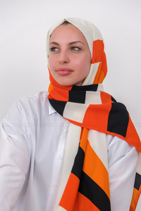 Uygun Fiyatlı MINIMAL DESEN SAL TURUNCU-BEYAZ | Loccomoda.com 