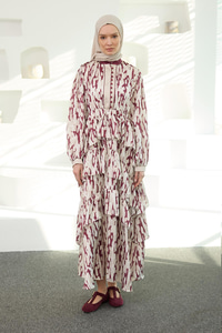 Mirami Desenli Jakar Elbise Bordo