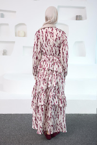 Mirami Desenli Jakar Elbise Bordo