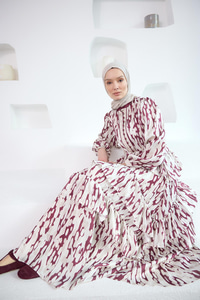 Mirami Desenli Jakar Elbise Bordo