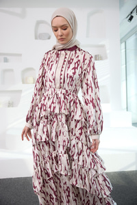 Mirami Desenli Jakar Elbise Bordo