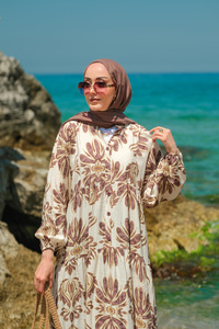 Mozaik Desen Elbise Kahverengi