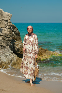 Mozaik Desen Elbise Kahverengi