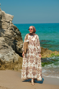 Mozaik Desen Elbise Kahverengi