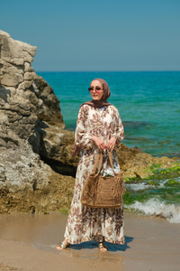 Mozaik Desen Elbise Kahverengi