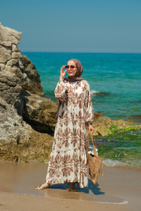 Mozaik Desen Elbise Kahverengi