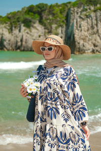 Mozaik Desen Elbise Lacivert