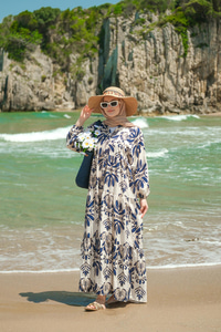 Mozaik Desen Elbise Lacivert